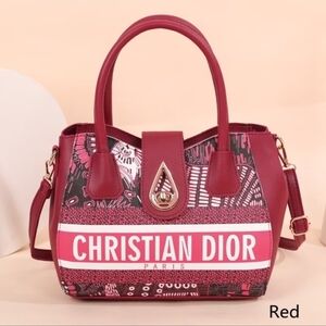 Dior Red Logo Patterned Top-Handle Satchel